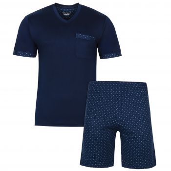 PIŻAMA MĘSKA KRÓTKI RĘKAW RAYON GRANATOWA Z WZORKAMI SPODENKI XL FRK8
