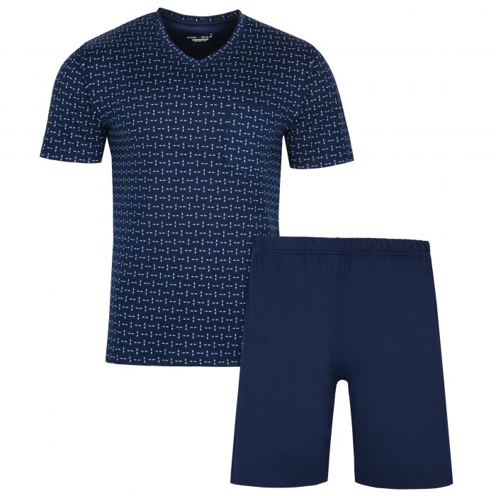 PIŻAMA MĘSKA KRÓTKI RĘKAW RAYON GRANATOWA WE WZORKI SPODENKI 3XL FRK12