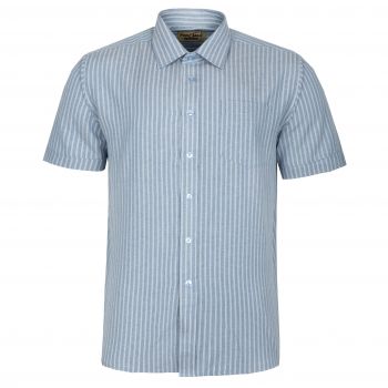 KOSZULA MĘSKA NIEBIESKA W PASKI A'LA JEANS OXFORD KRÓTKI RĘKAW ROZ.L 41/42