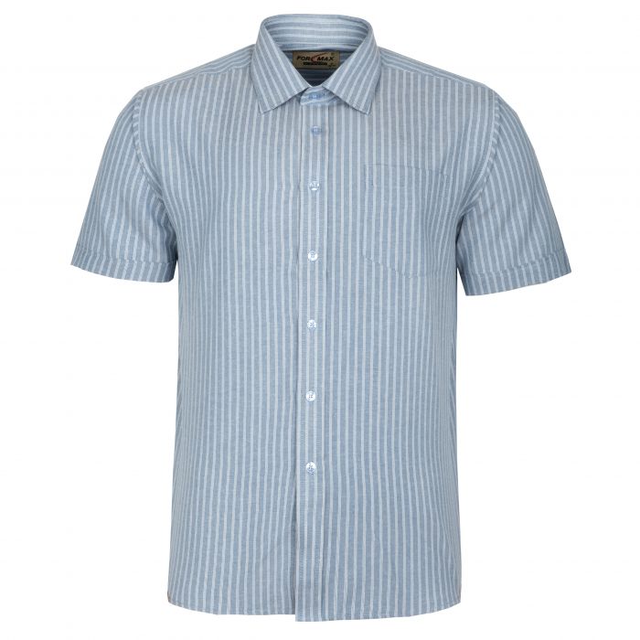 KOSZULA MĘSKA NIEBIESKA W PASKI A'LA JEANS OXFORD KRÓTKI RĘKAW XL 42/43