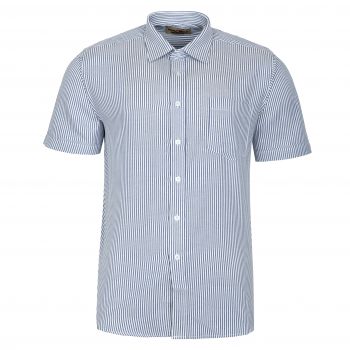 KOSZULA MĘSKA BIAŁO NIEBIESKIE PASKI A'LA JEANS OXFORD KR.RĘKAW ROZ.L 41/42