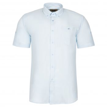 DUŻA BAWEŁNIANA KOSZULA MĘSKA BŁĘKITNA JASNA KRÓTKI RĘKAW REGULAR 5XL 49/50