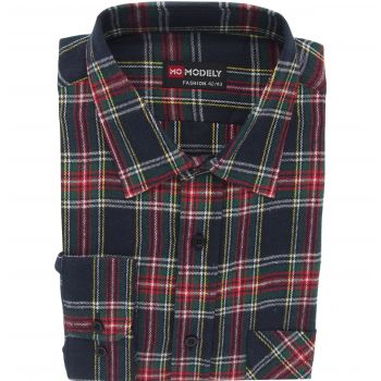 FLANELOWA KOSZULA MĘSKA W KRATKĘ CZARNA BAWEŁNIANA REGULAR 42/43 DF2