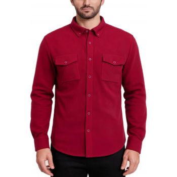 FLANELOWA KOSZULA MĘSKA GŁADKA BORDOWA 100% BAWEŁNY REGULAR XXL 43/44