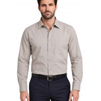 KOSZULA MĘSKA SZARA BEŻ GŁADKA REGULAR DŁUGI RĘKAW FORMAX 39 FW178