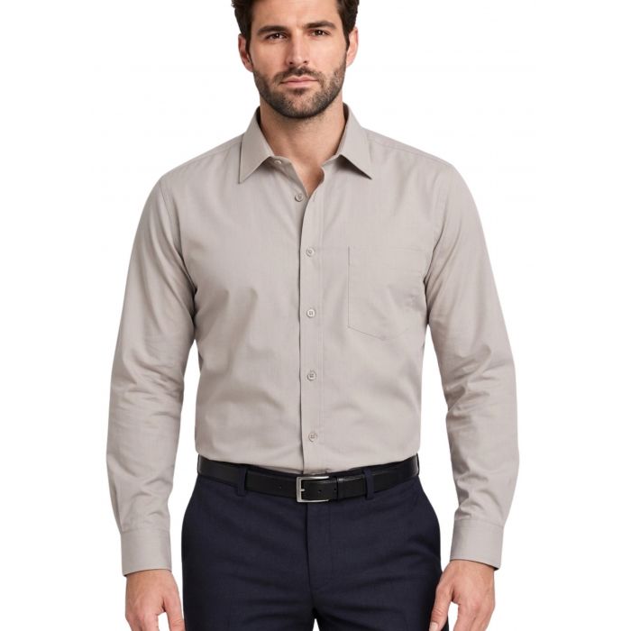KOSZULA MĘSKA SZARA BEŻ GŁADKA REGULAR DŁUGI RĘKAW FORMAX 41 FW178