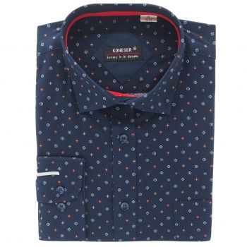 DUŻA GRANATOWA KOSZULA MĘSKA WE WZORY 100% BAWEŁNY REGULAR 4XL 47/48 KW167