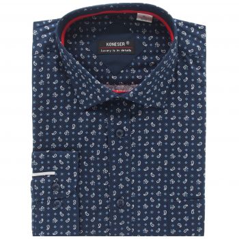 DUŻA GRANATOWA KOSZULA MĘSKA WE WZORY 100% BAWEŁNY REGULAR 5XL 49/50 KW166