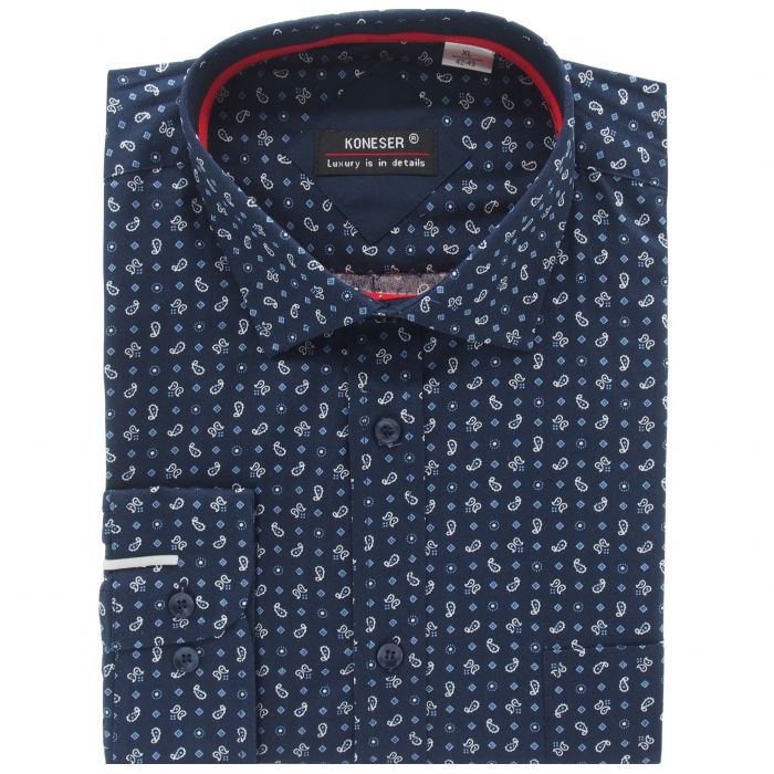 DUŻA GRANATOWA KOSZULA MĘSKA WE WZORY 100% BAWEŁNY REGULAR 5XL 49/50 KW166