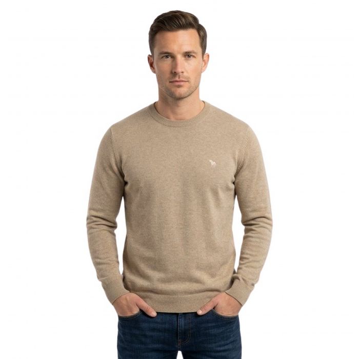 SWETER MĘSKI BEŻOWY GŁADKI WEŁNIANY CIENKI POD SZYJĘ 3XL SW47