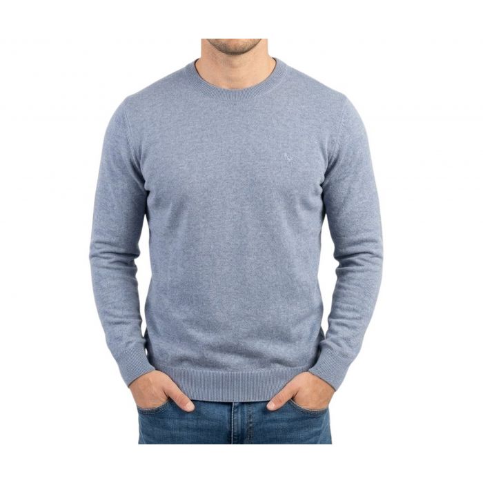 SWETER MĘSKI JEANS JASNY GŁADKI WEŁNIANY CIENKI POD SZYJĘ 3XL SW48