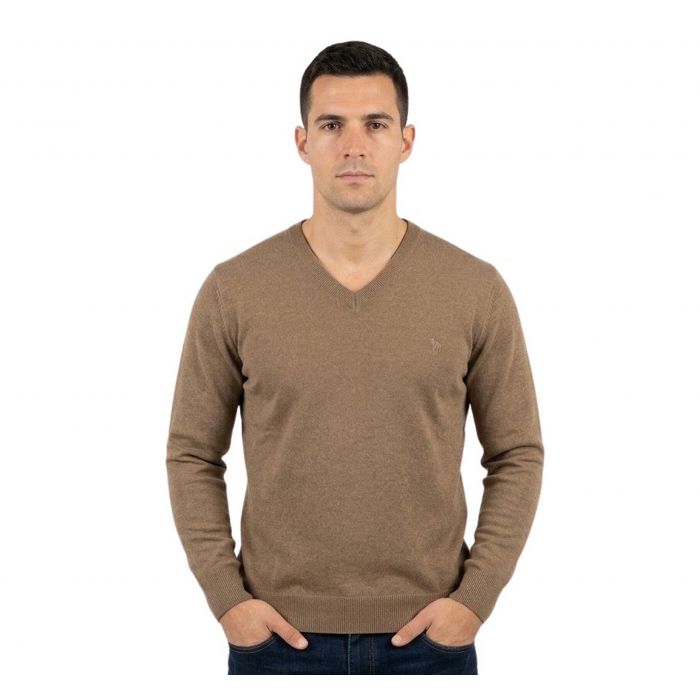 SWETER MĘSKI W SEREK BRĄZOWY GŁADKI WEŁNIANY CIENKI 3XL SW50