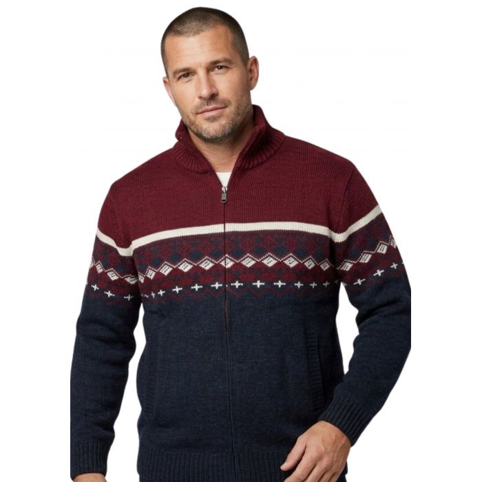 DUŻY SWETER MĘSKI CIEPŁY NA POLARZE BORDOWY WE WZORY NA SUWAK 4XL SW53