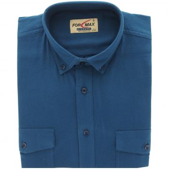 FLANELOWA DUŻA KOSZULA MĘSKA GŁADKA MORSKA 100% BAWEŁNY PORZĄDNA 5XL 49/50